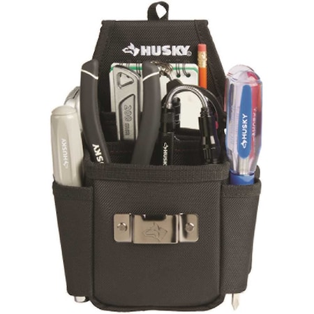 Husky Pouch, 6.7 in. Black 3-Pocket Utility Plus Tool Pouch, Black HD00130-TH